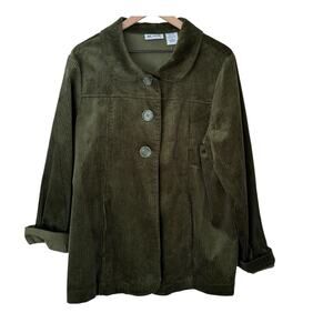 Blaire Woman's Size L Corduroy Olive Green Vintage Button Collared Jacket